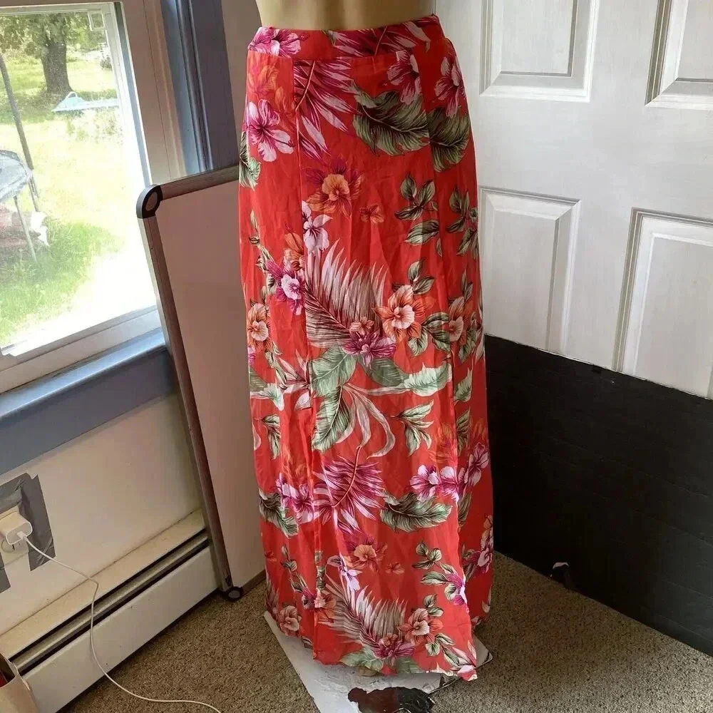 City Studio Women's 7/M Pink Floral Double-Slit Maxi Skirt Beach Summer Vacation